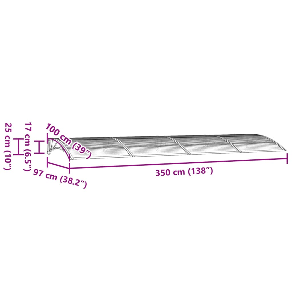 Deurluifel 350x100 cm polycarbonaat zwart