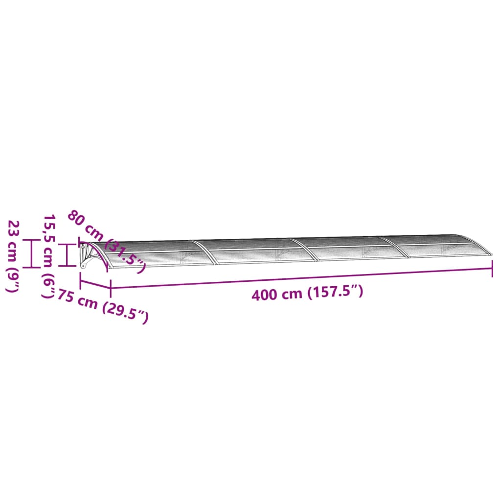 Deurluifel 400x75 cm polycarbonaat zwart en transparant