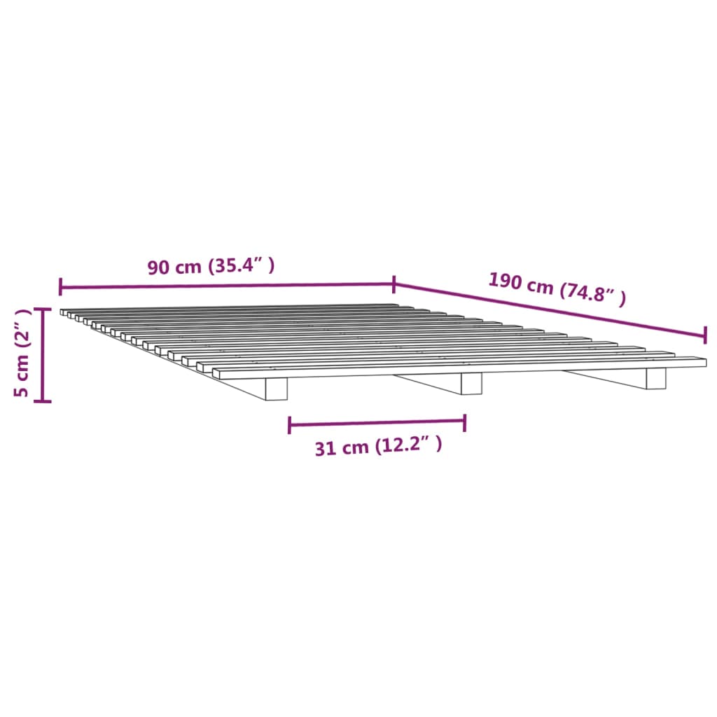 Bedframe 90x190 cm massief grenenhout wit