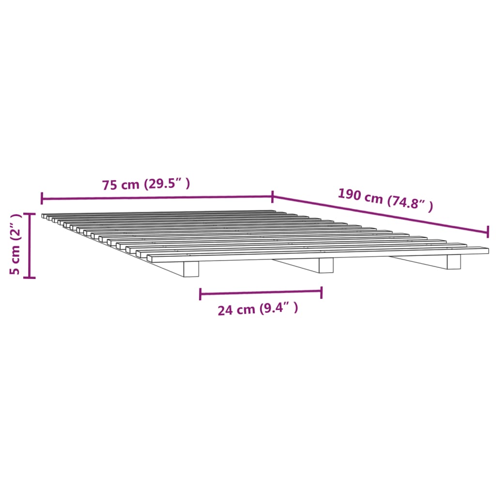 Bedframe 75x190 cm massief grenenhout zwart