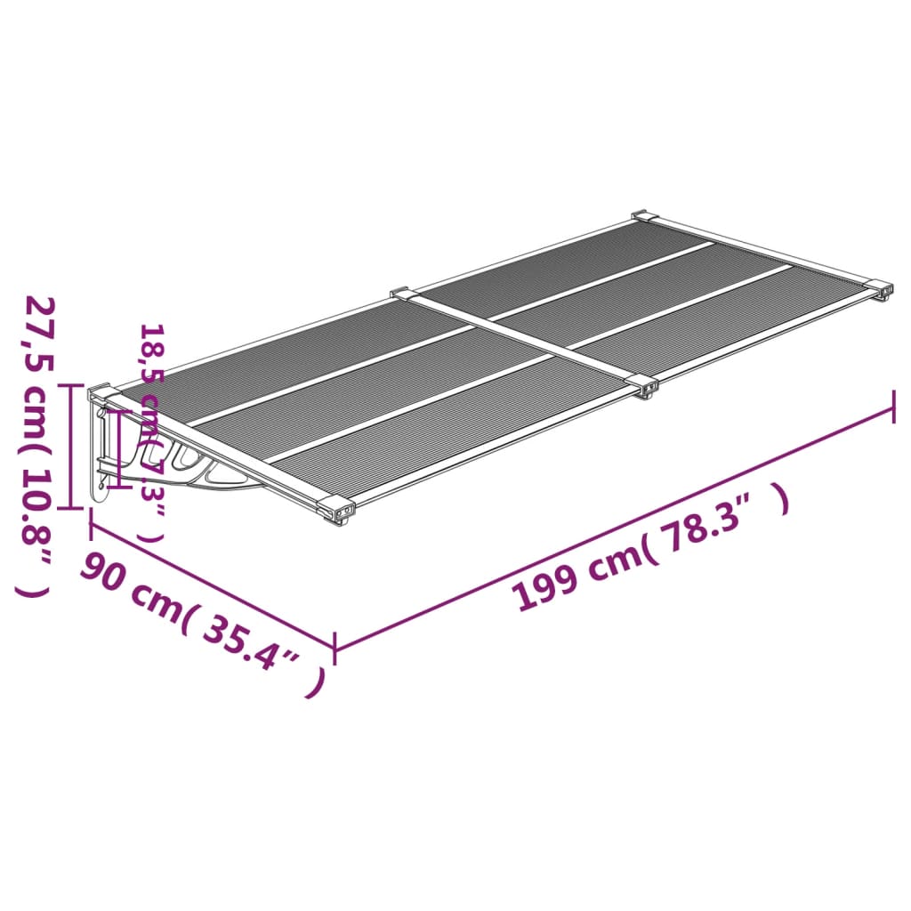 Deurluifel 199x90 cm polycarbonaat zwart en transparant