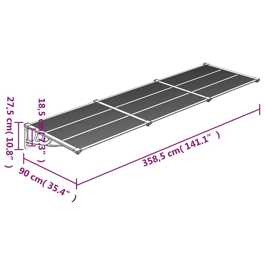 Deurluifel 358,5x90 cm polycarbonaat zwart en transparant