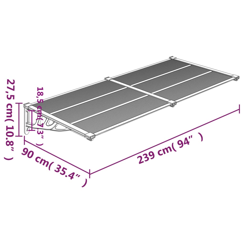 Deurluifel 239x90 cm polycarbonaat grijs en transparant