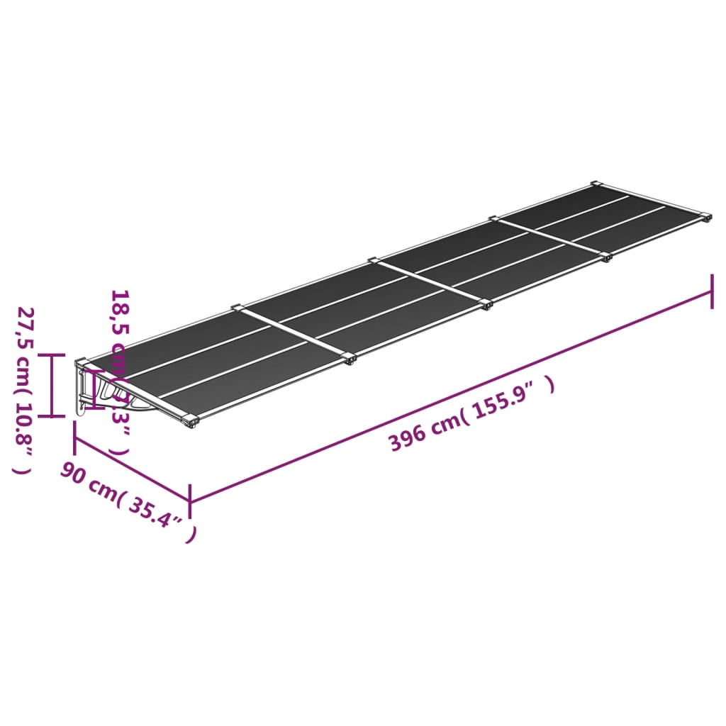 Deurluifel 396x90 cm polycarbonaat zwart