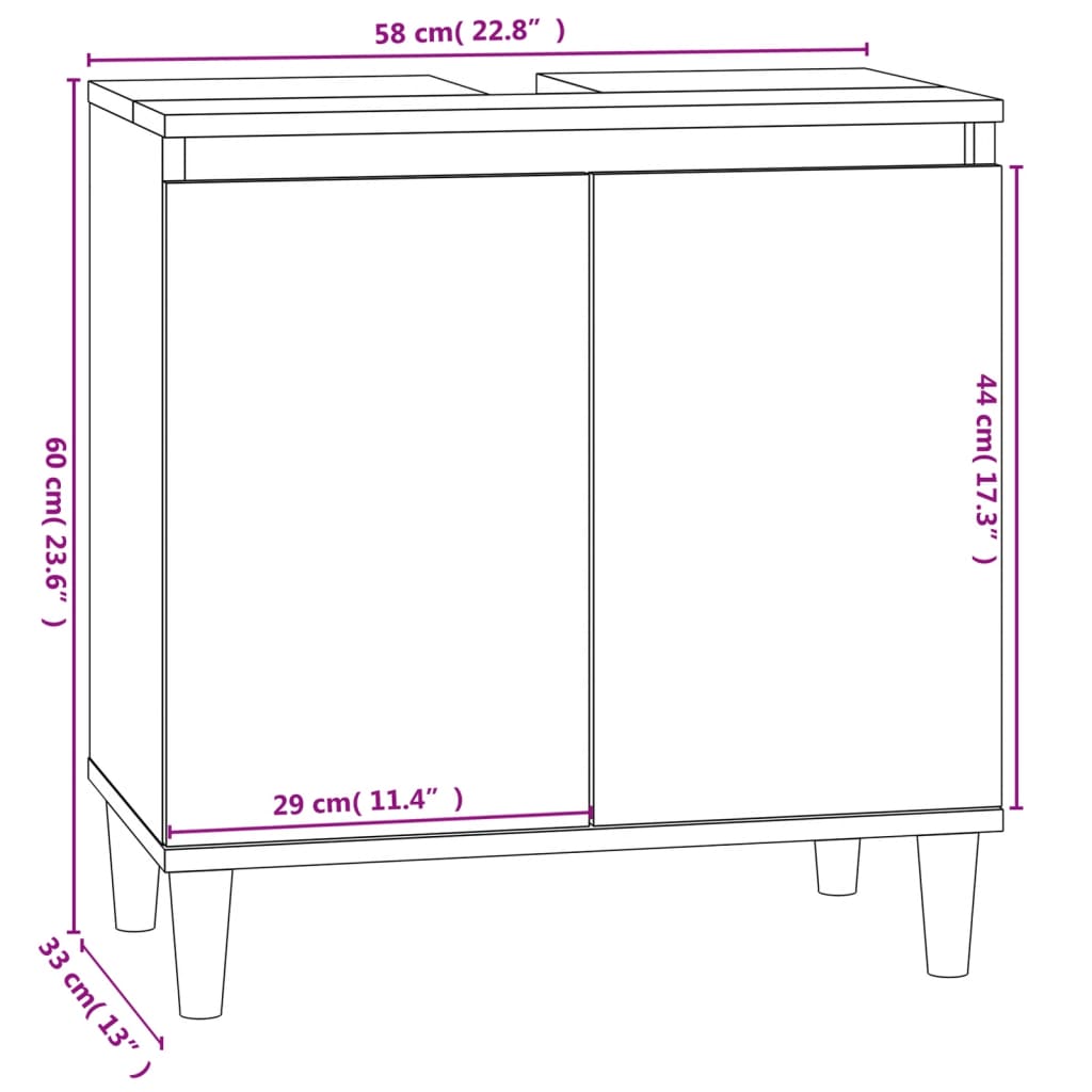 Wastafelkast 58x33x60 cm bewerkt hout betongrijs