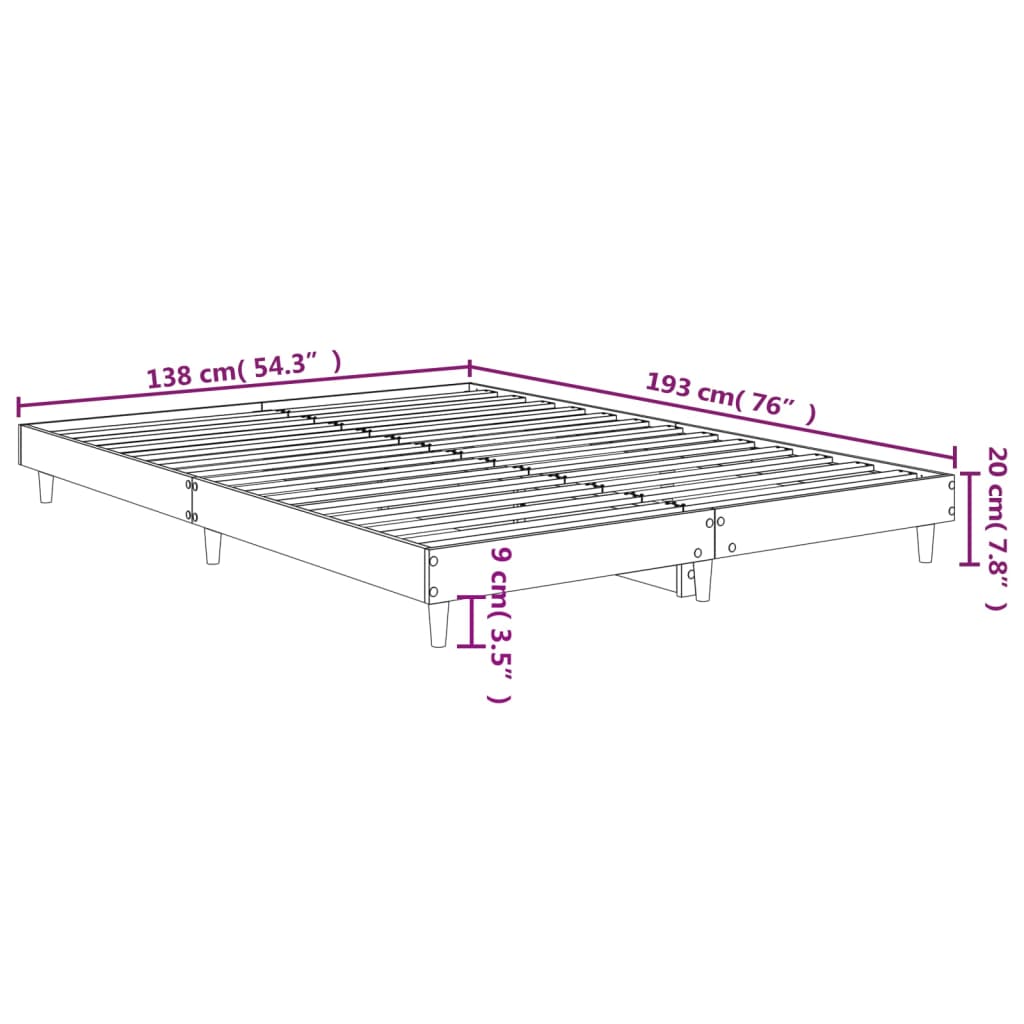 Bedframe bewerkt hout bruin eikenkleur 135x190 cm