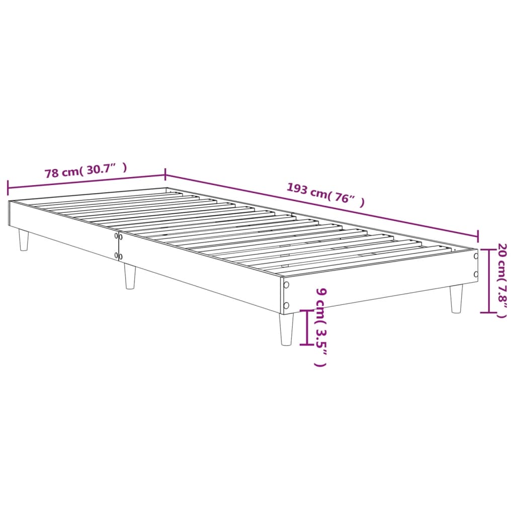 Bedframe bewerkt hout wit 75x190 cm