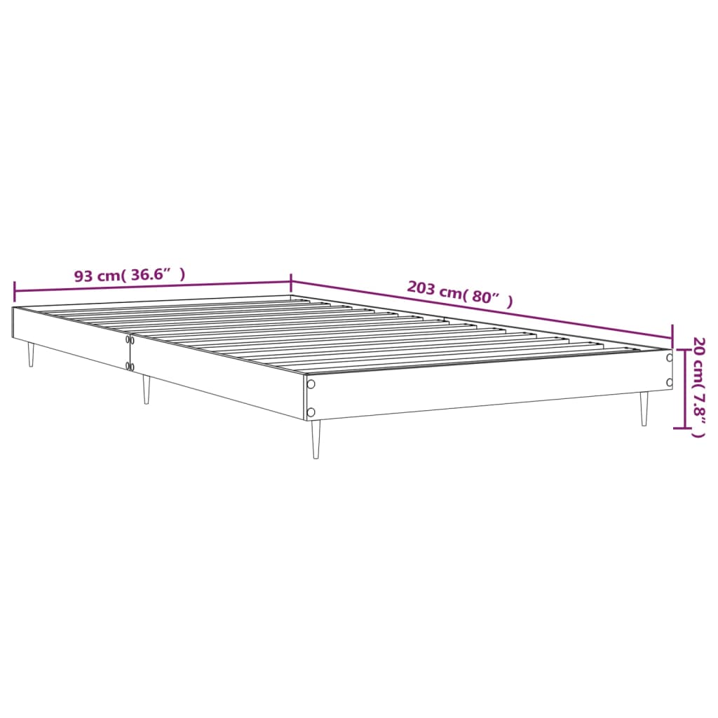 Bedframe bewerkt hout betongrijs 90x200 cm