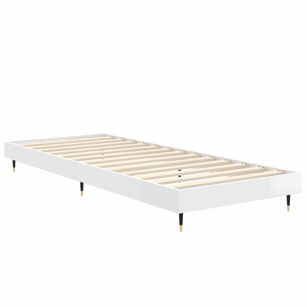 Bedframe bewerkt hout hoogglans wit 75x190 cm