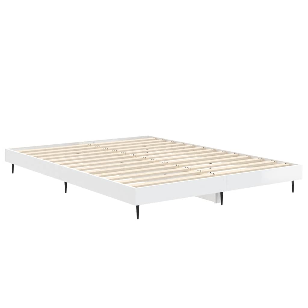 Bedframe bewerkt hout hoogglans wit 135x190 cm