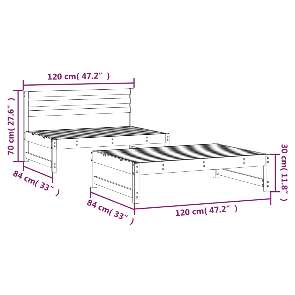 2-delige Loungeset massief grenenhout