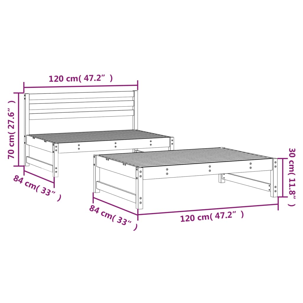 2-delige Loungeset massief grenenhout wit