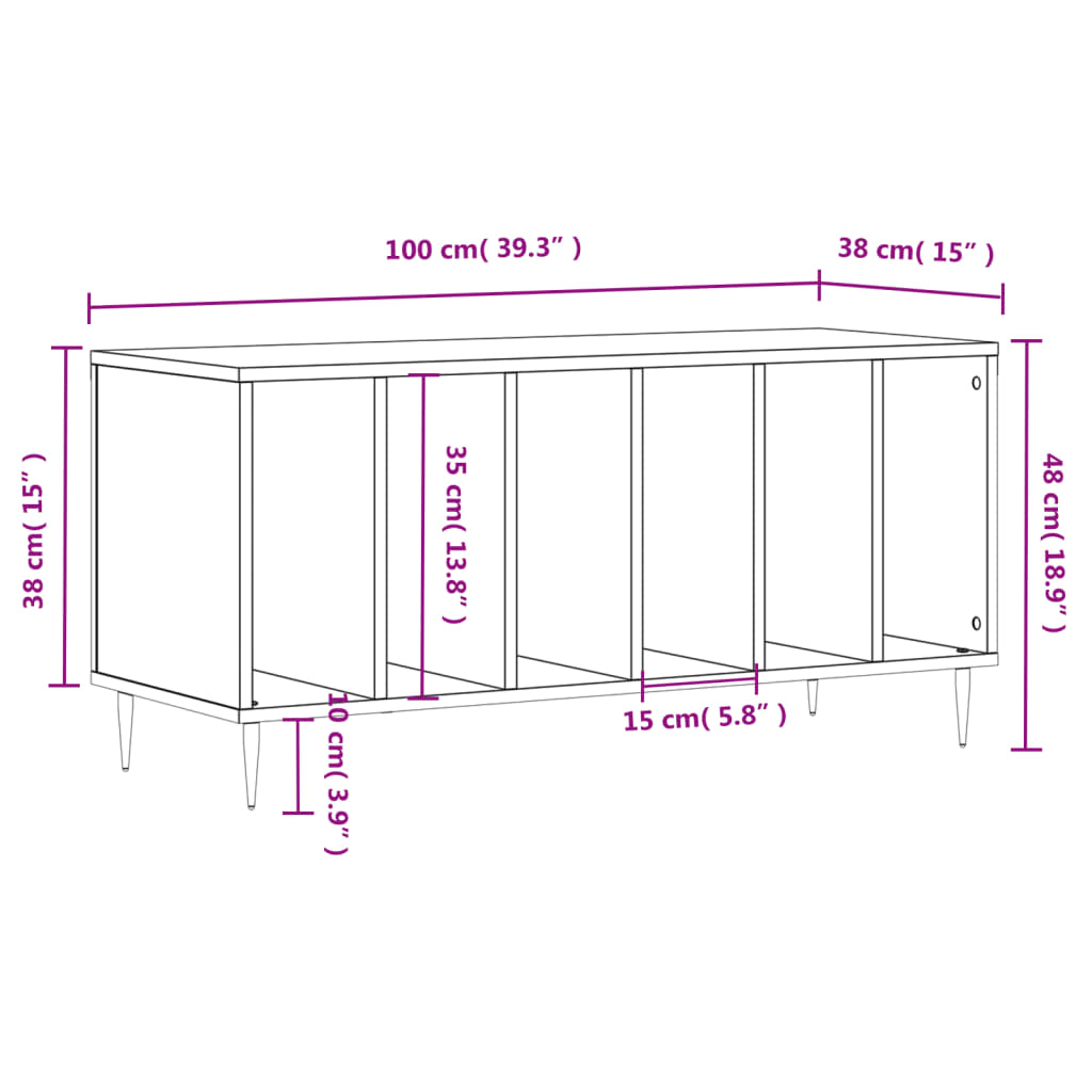 Platenkast 100x38x48 cm bewerkt hout betongrijs