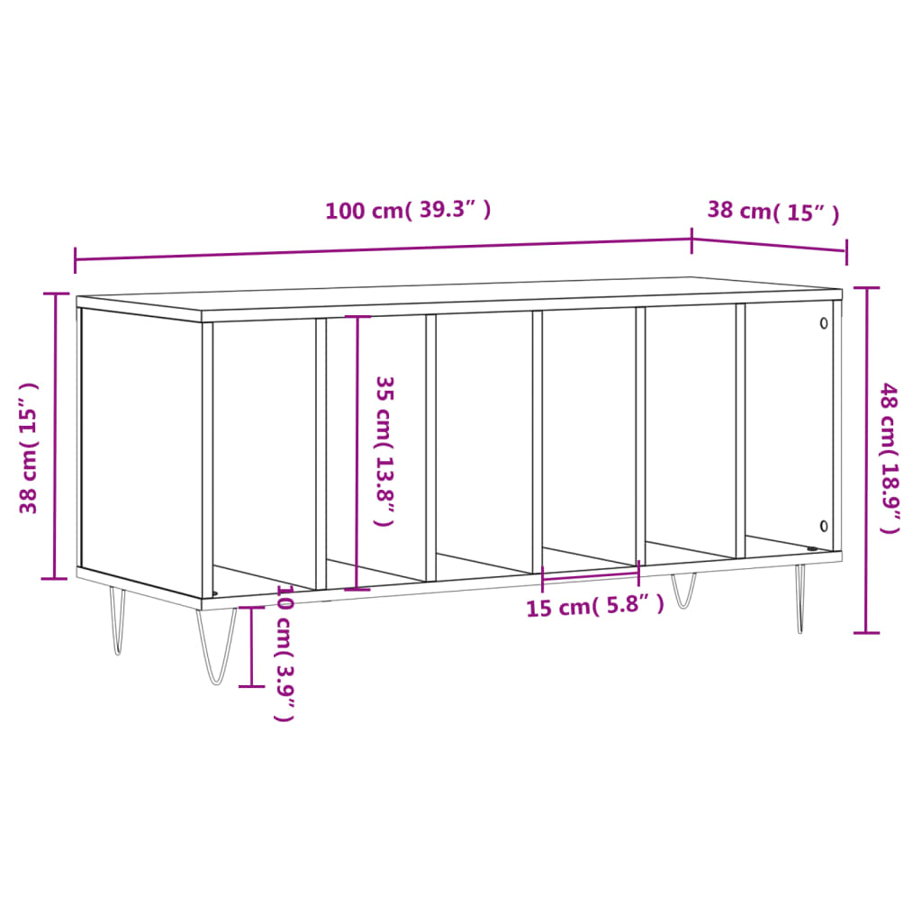 Platenkast 100x38x48 cm bewerkt hout betongrijs