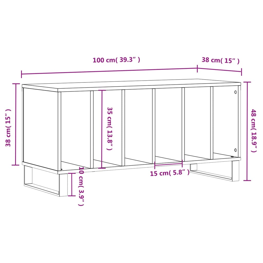 Platenkast 100x38x48 cm bewerkt hout betongrijs