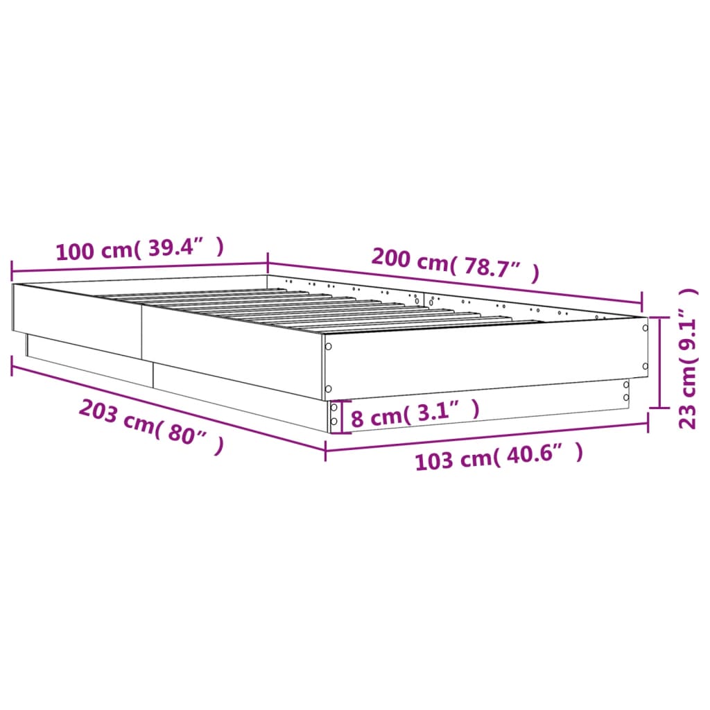 Bedframe bewerkt hout zwart 100x200 cm