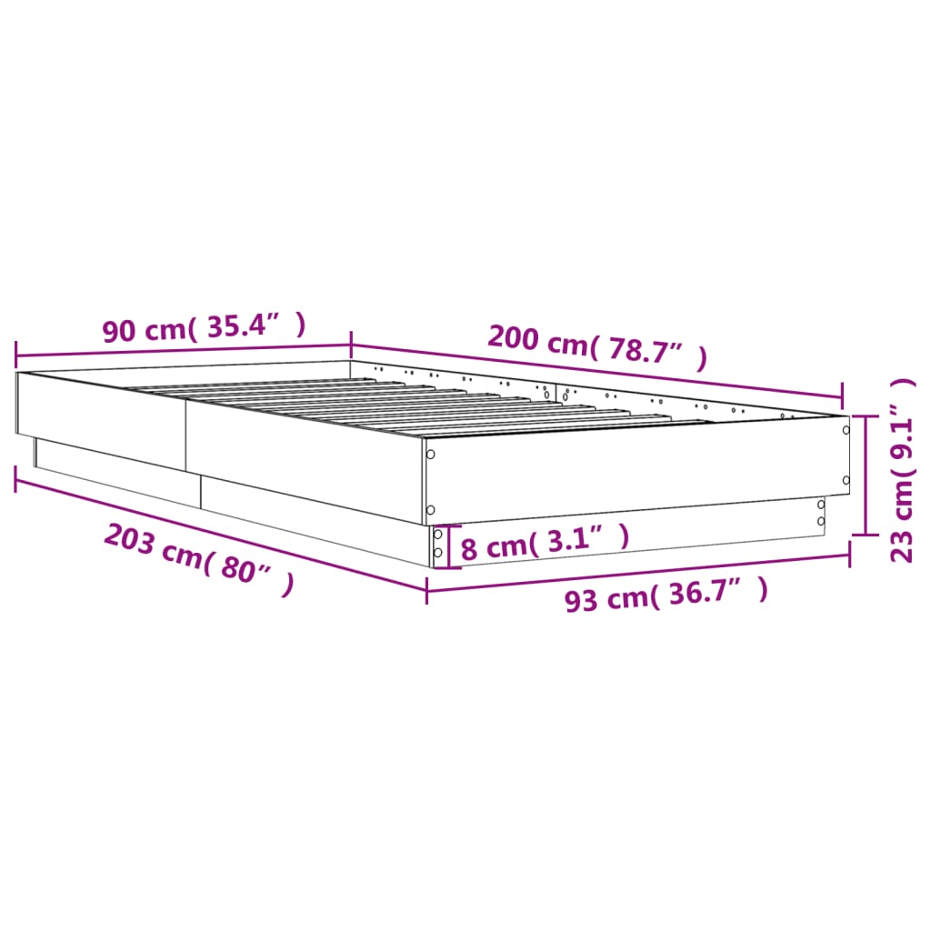 Bedframe bewerkt hout wit 90x200 cm