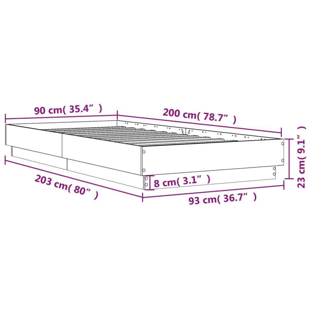 Bedframe bewerkt hout betongrijs 90x200 cm