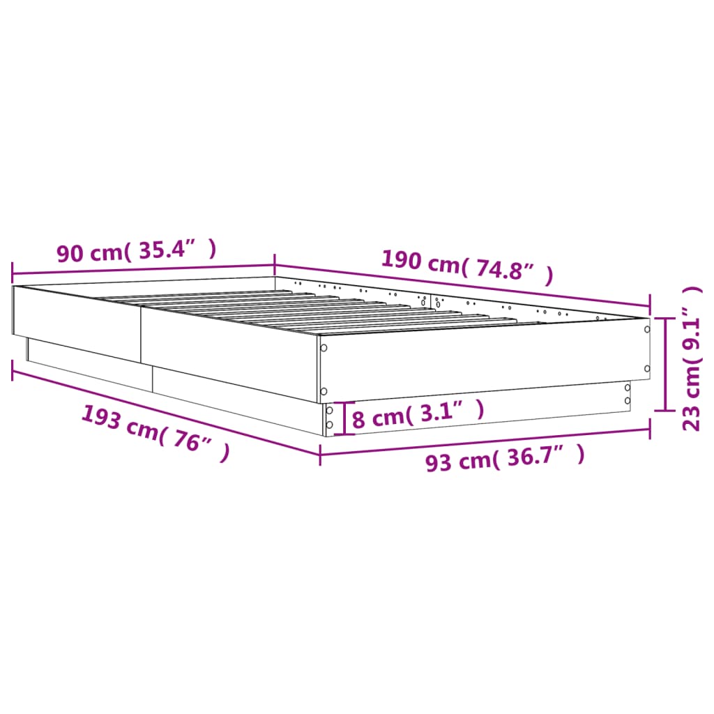 Bedframe bewerkt hout wit 90x190 cm