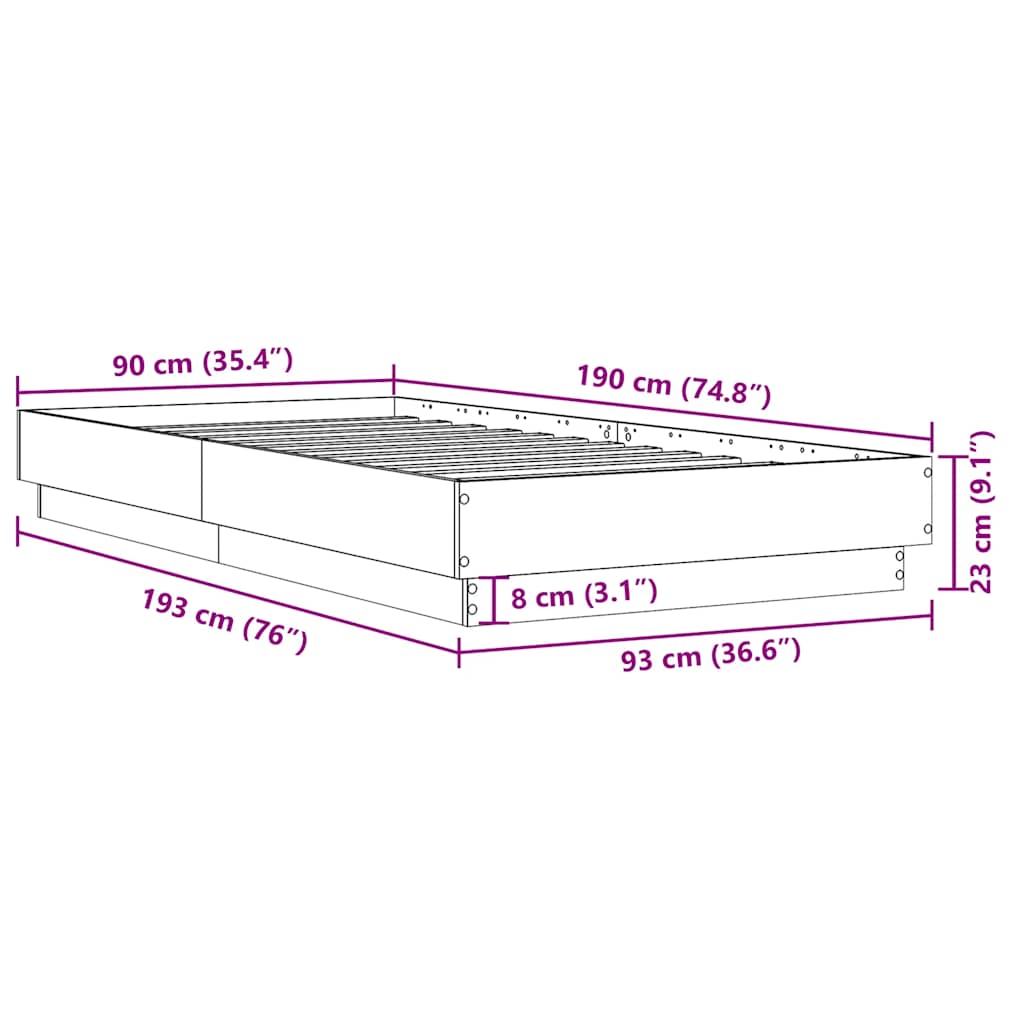 Bedframe bewerkt hout betongrijs 90x190 cm