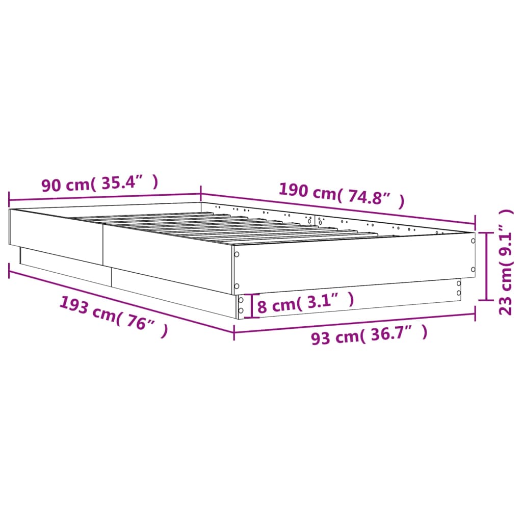 Bedframe bewerkt hout grijs sonoma eikenkleurig 90x190 cm