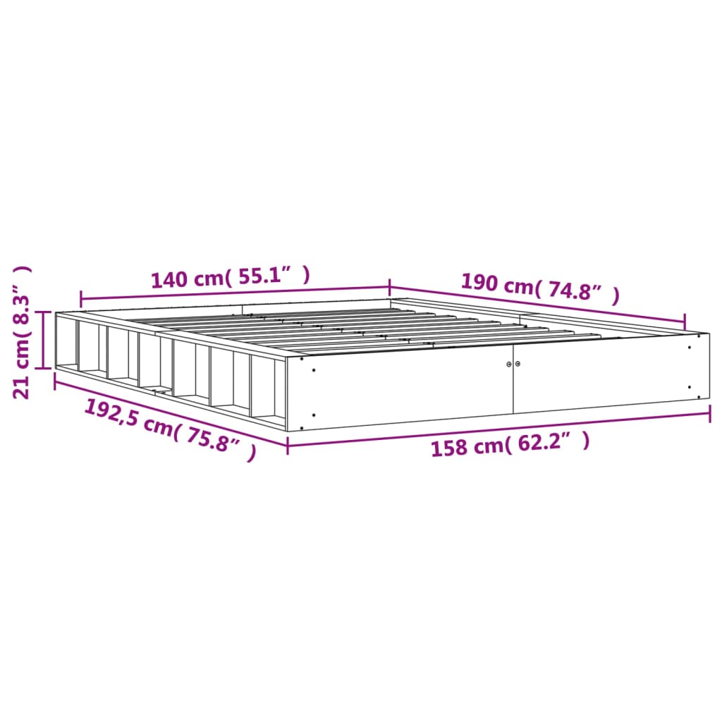 Bed met matras massief grenenhout wasbruin 140x190 cm