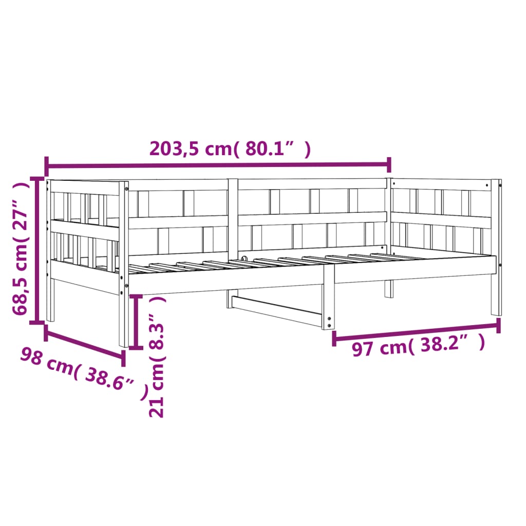 Slaapbank zonder matras 90x200 cm massief grenenhout wasbruin