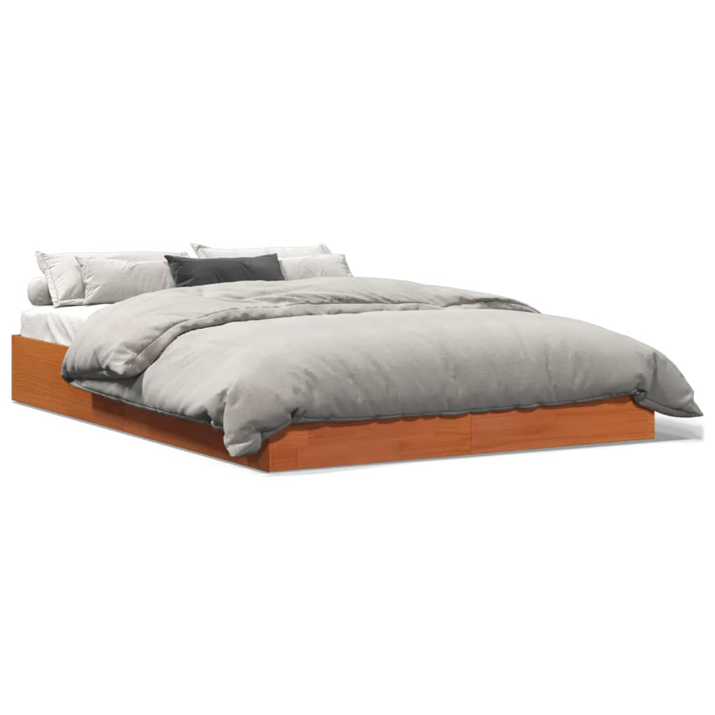 Bed met matras massief grenenhout wasbruin 140x190 cm