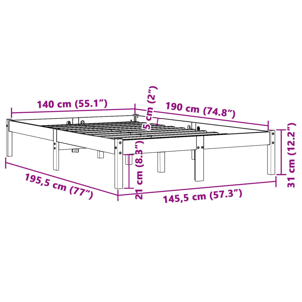 Bed met matras massief grenenhout wasbruin 140x190 cm