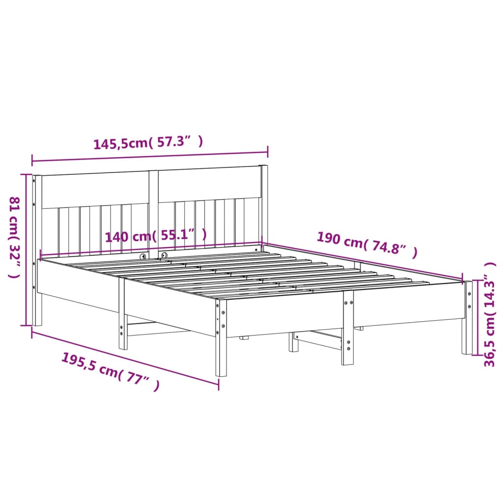 Bed met matras massief grenenhout wasbruin 140x190 cm