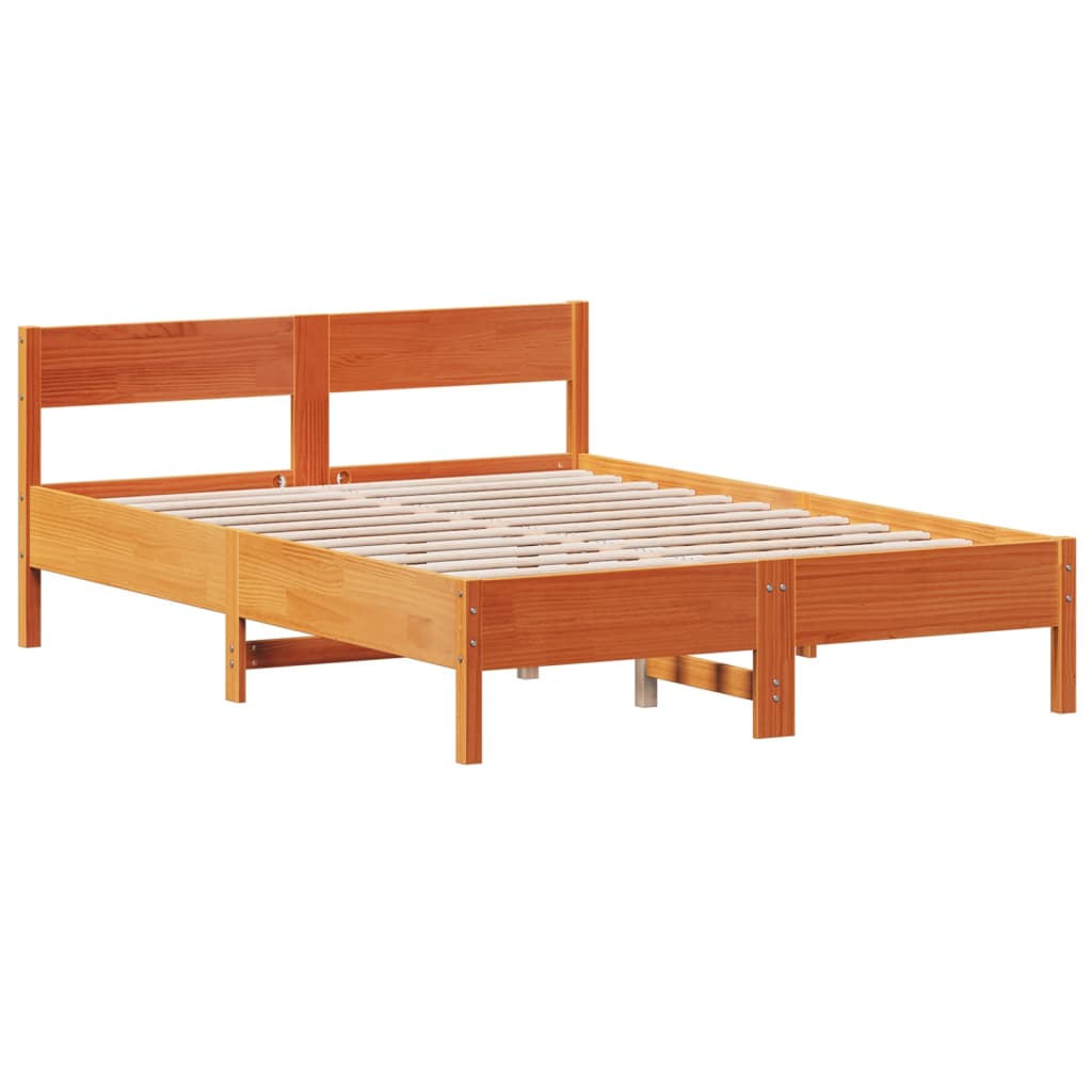 Bed met matras massief grenenhout wasbruin 140x190 cm