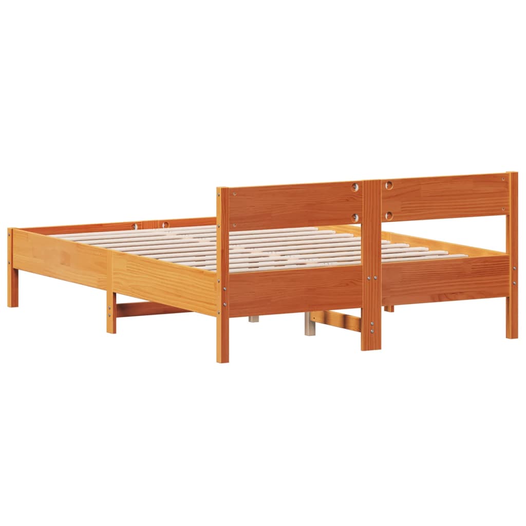 Bed met matras massief grenenhout wasbruin 140x190 cm