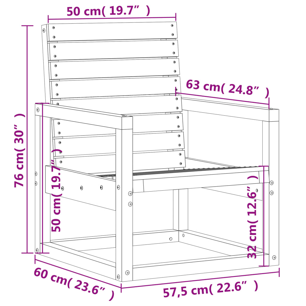 3-delige Loungeset massief grenenhout wit