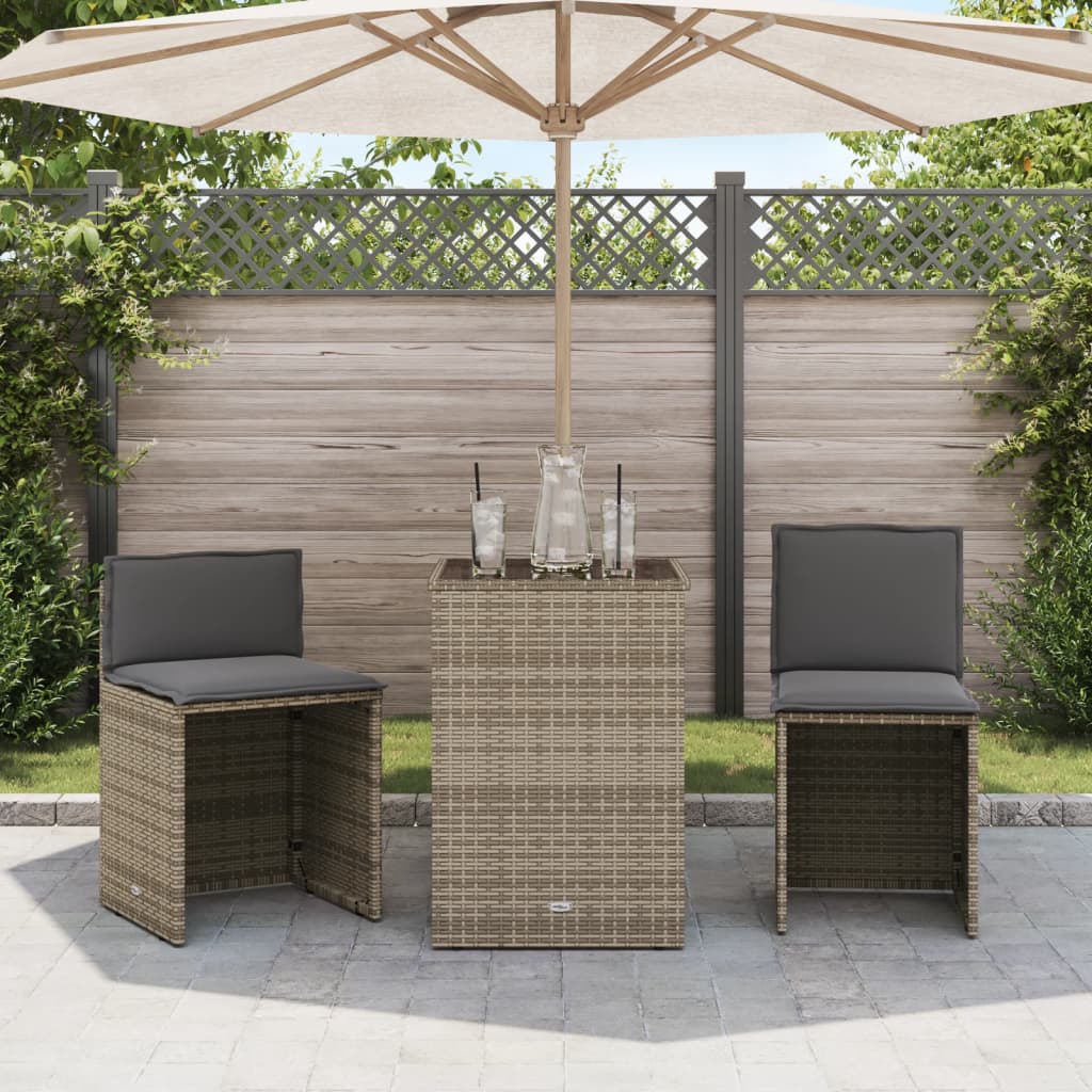 3-delige Bistroset met kussens poly rattan grijs