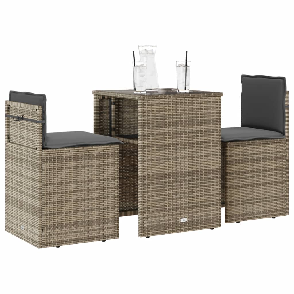 3-delige Bistroset met kussens poly rattan beige