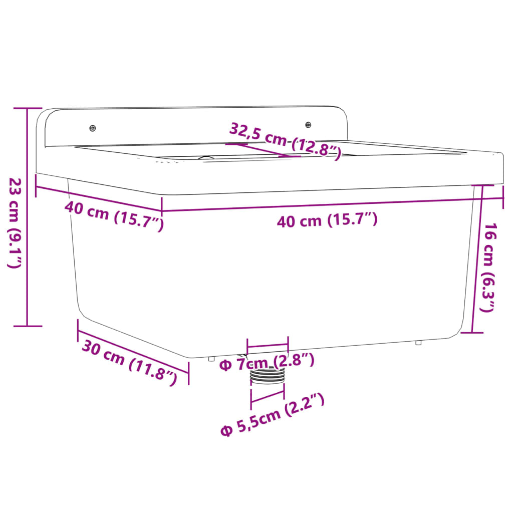 Wasbak wandgemonteerd 40x40x24 cm hars wit