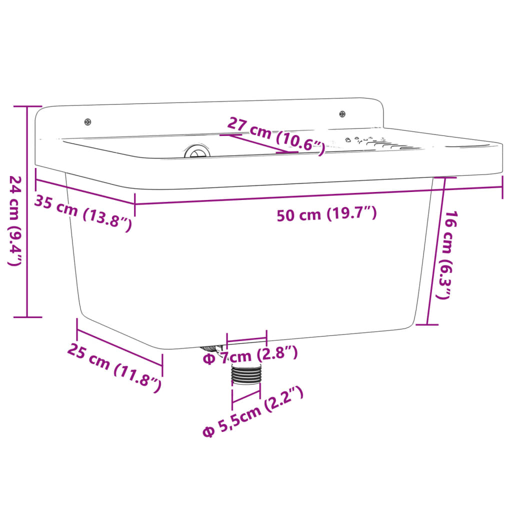 Wasbak wandgemonteerd 50x35x24 cm hars wit