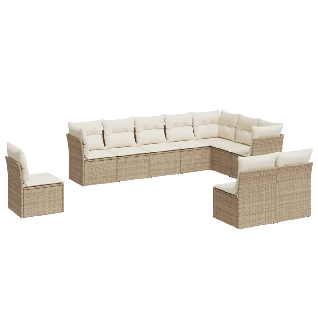 10-delige Loungeset met kussens poly rattan beige