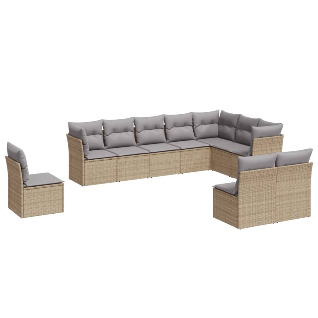 10-delige Loungeset met kussens poly rattan beige