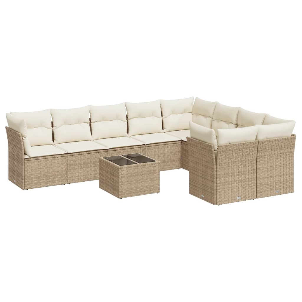 10-delige Loungeset met kussens poly rattan beige