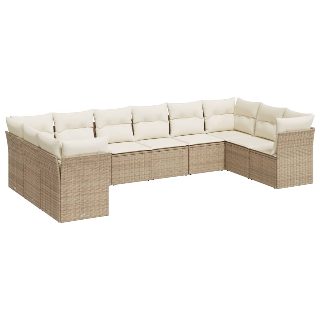 10-delige Loungeset met kussens poly rattan beige