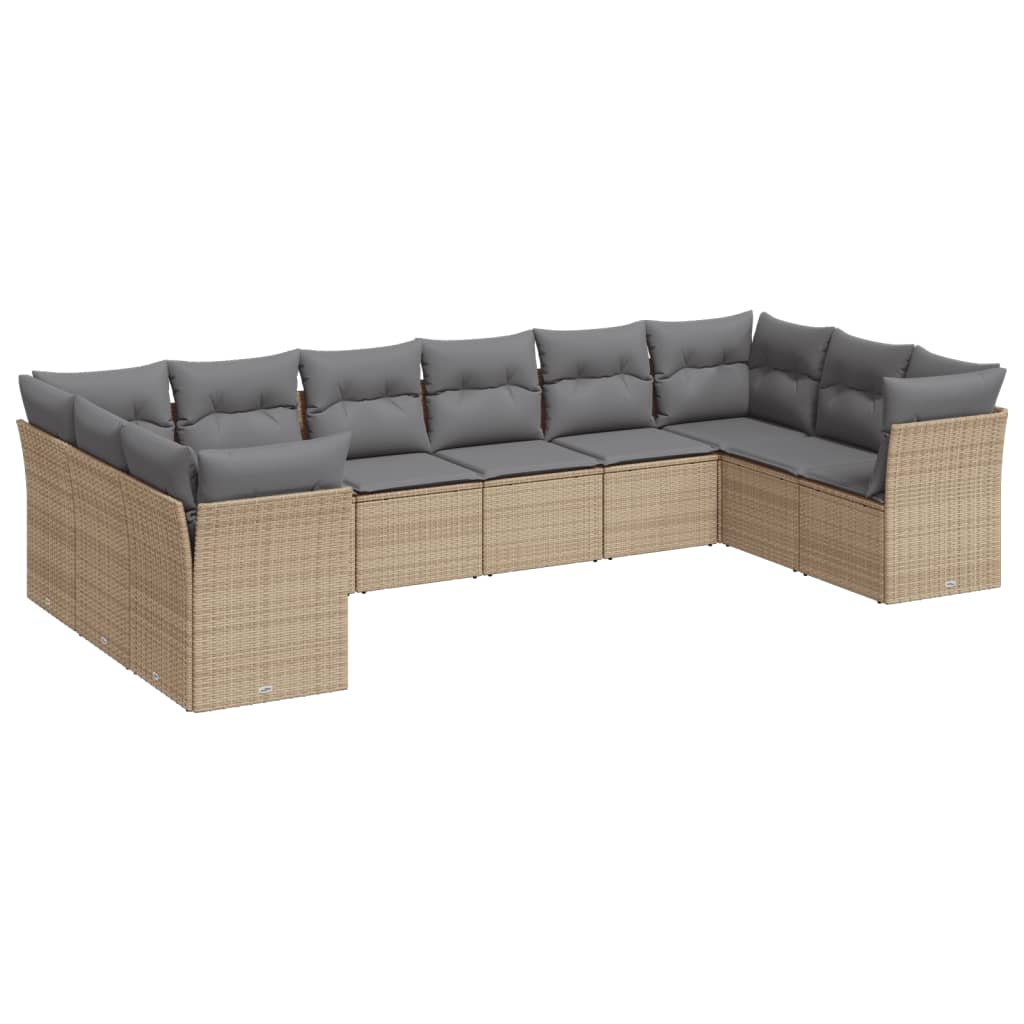 10-delige Loungeset met kussens poly rattan beige