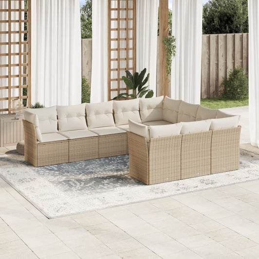 10-delige Loungeset met kussens poly rattan beige