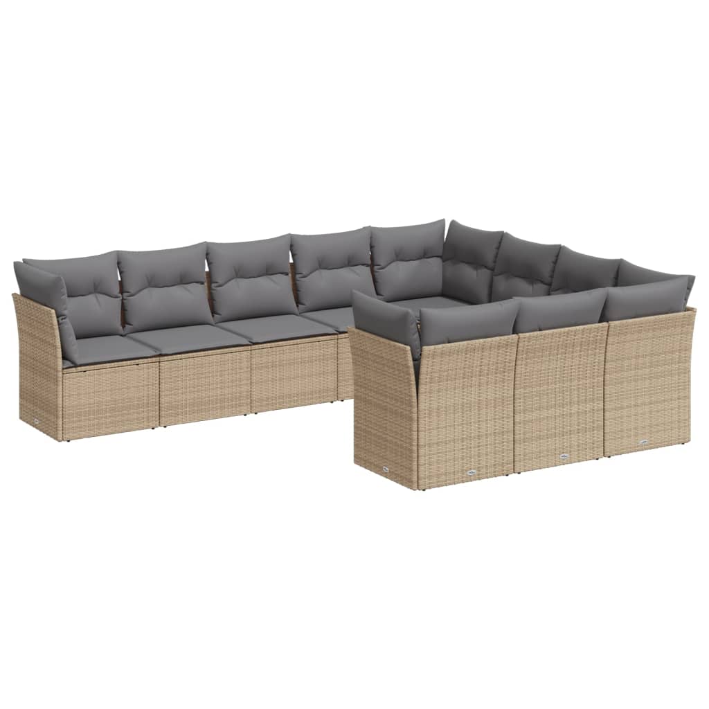 10-delige Loungeset met kussens poly rattan beige