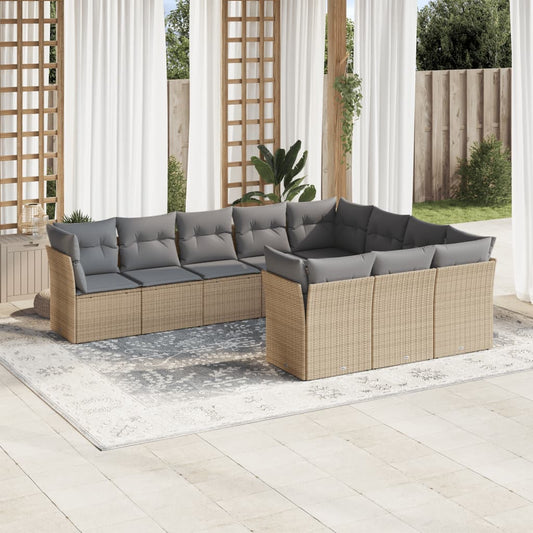 10-delige Loungeset met kussens poly rattan beige