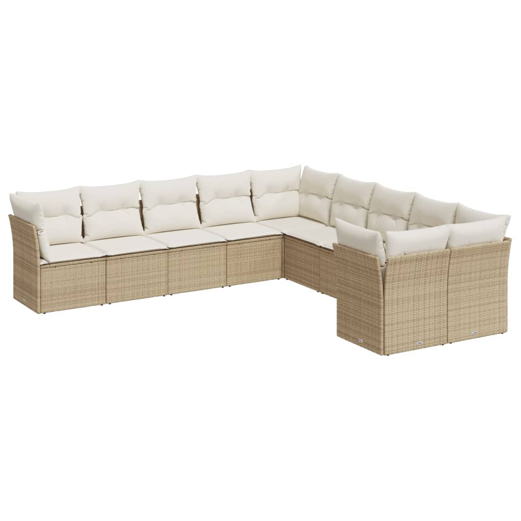 10-delige Loungeset met kussens poly rattan beige