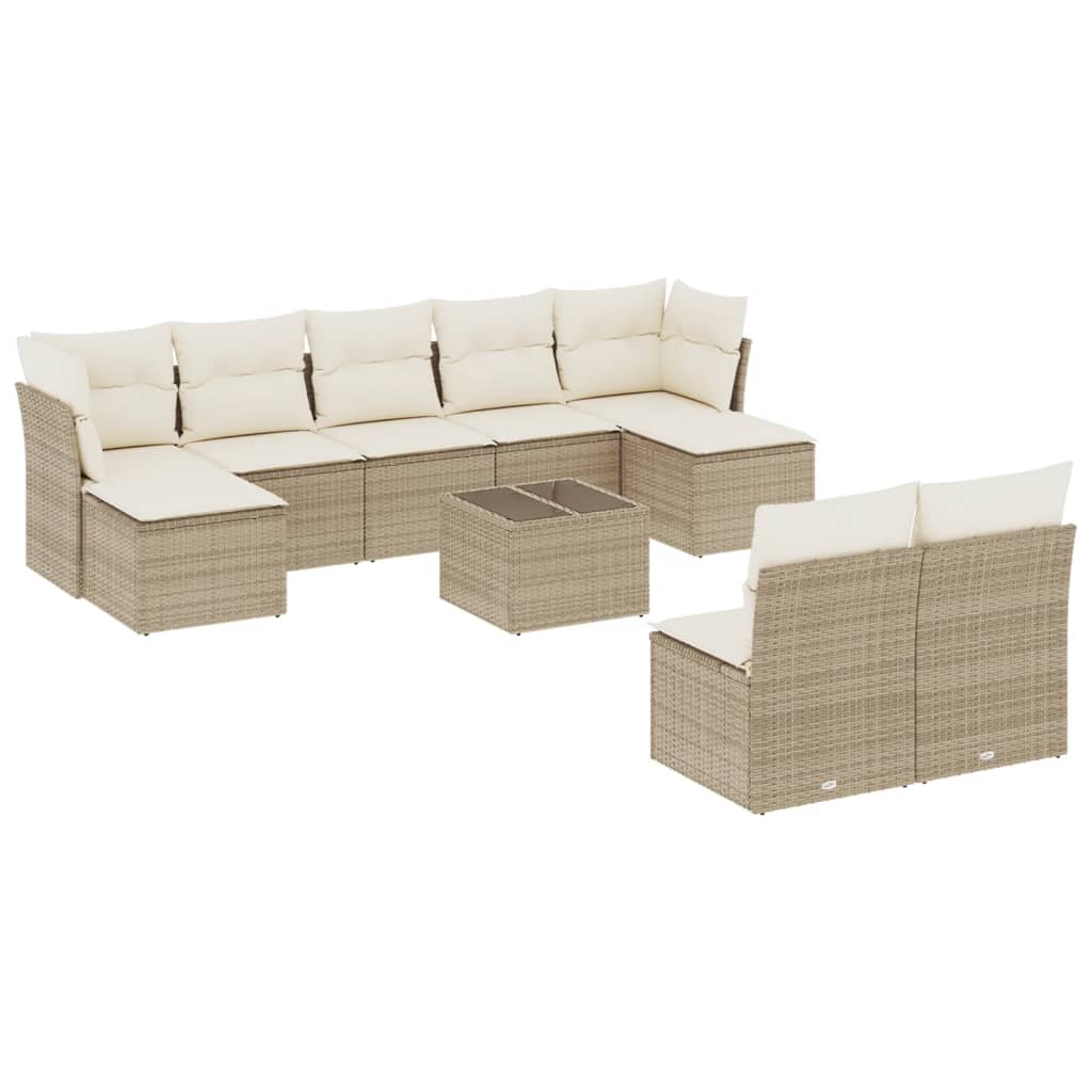 10-delige Loungeset met kussens poly rattan beige