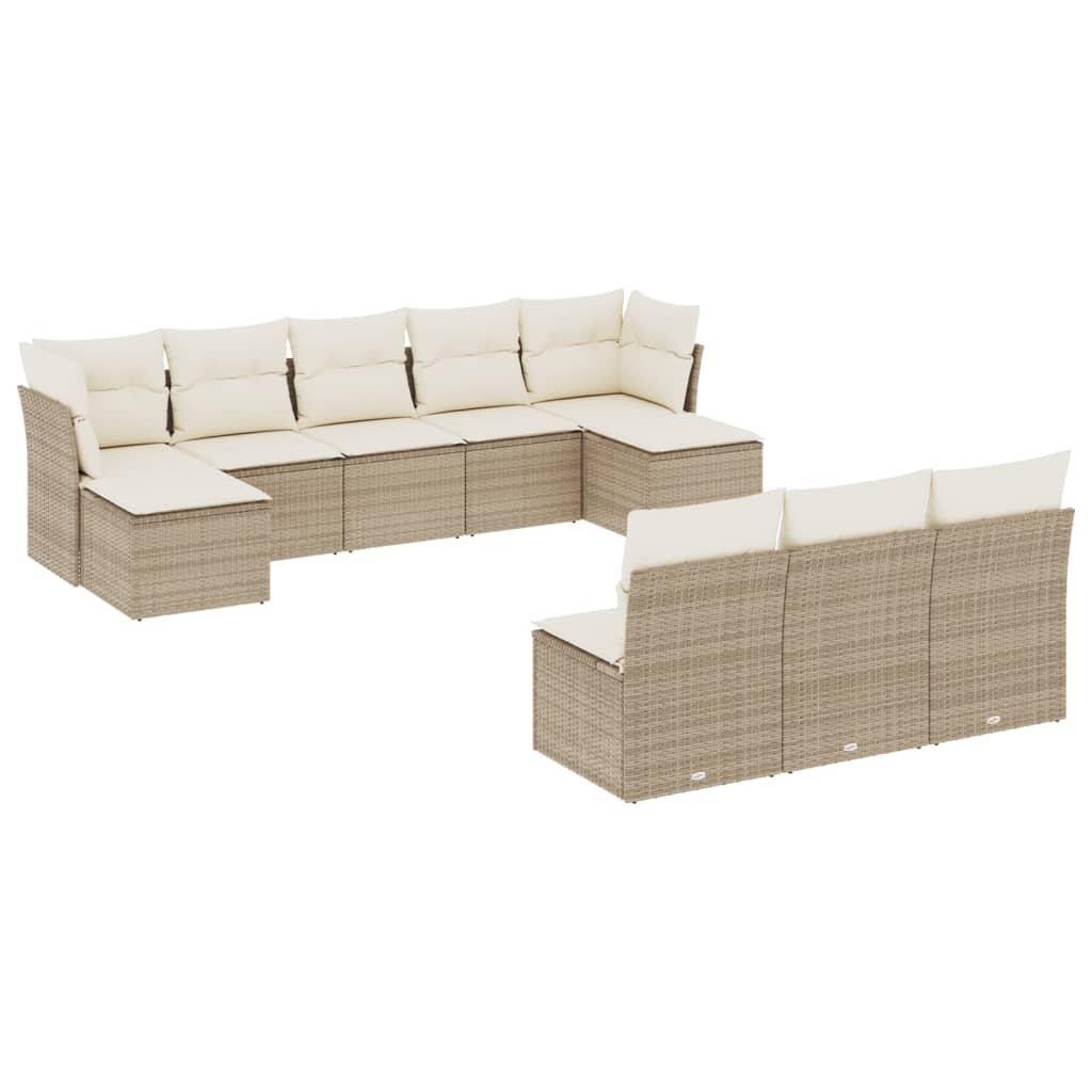 10-delige Loungeset met kussens poly rattan beige