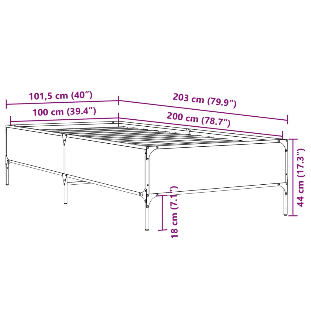 Bedframe bewerkt hout en metaal zwart 100x200 cm