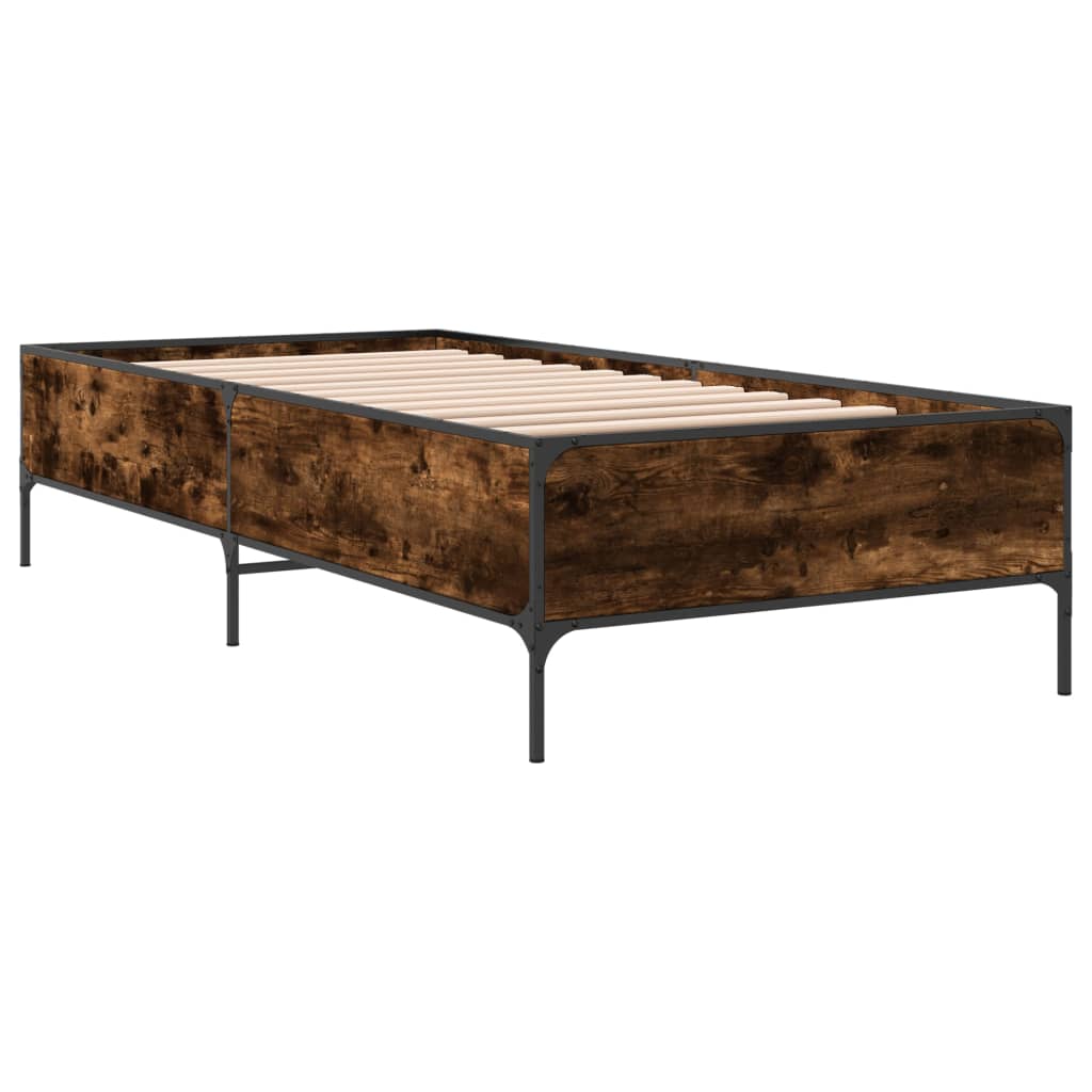 Bedframe bewerkt hout en metaal gerookt eikenkleurig 90x190 cm